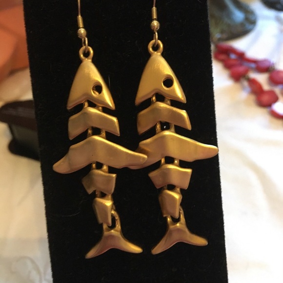 Anne Klein Jewelry - Vintage Anne Klein Matte Fish Vertebrae Earrings RARE